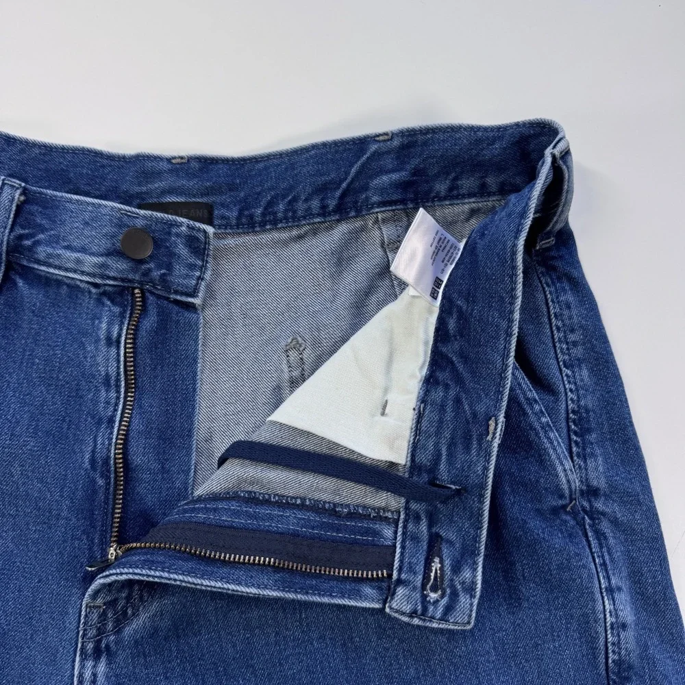 UNIQLO Wide Baggy Tapered Jeans Denim Unisex Large Slash Pockets Loose Blue